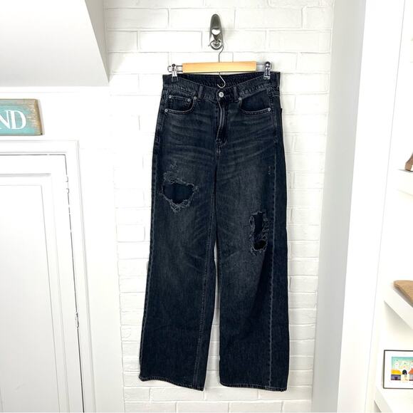 American Eagle Black Washed Denim Skater Jeans Size 4 Long - Picture 1 of 12